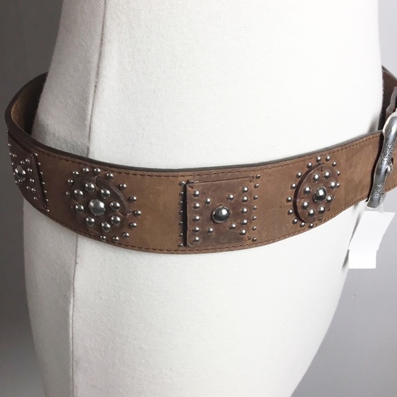 Vintage Brighton Brown Leather Studded Belt Size 34 L New
